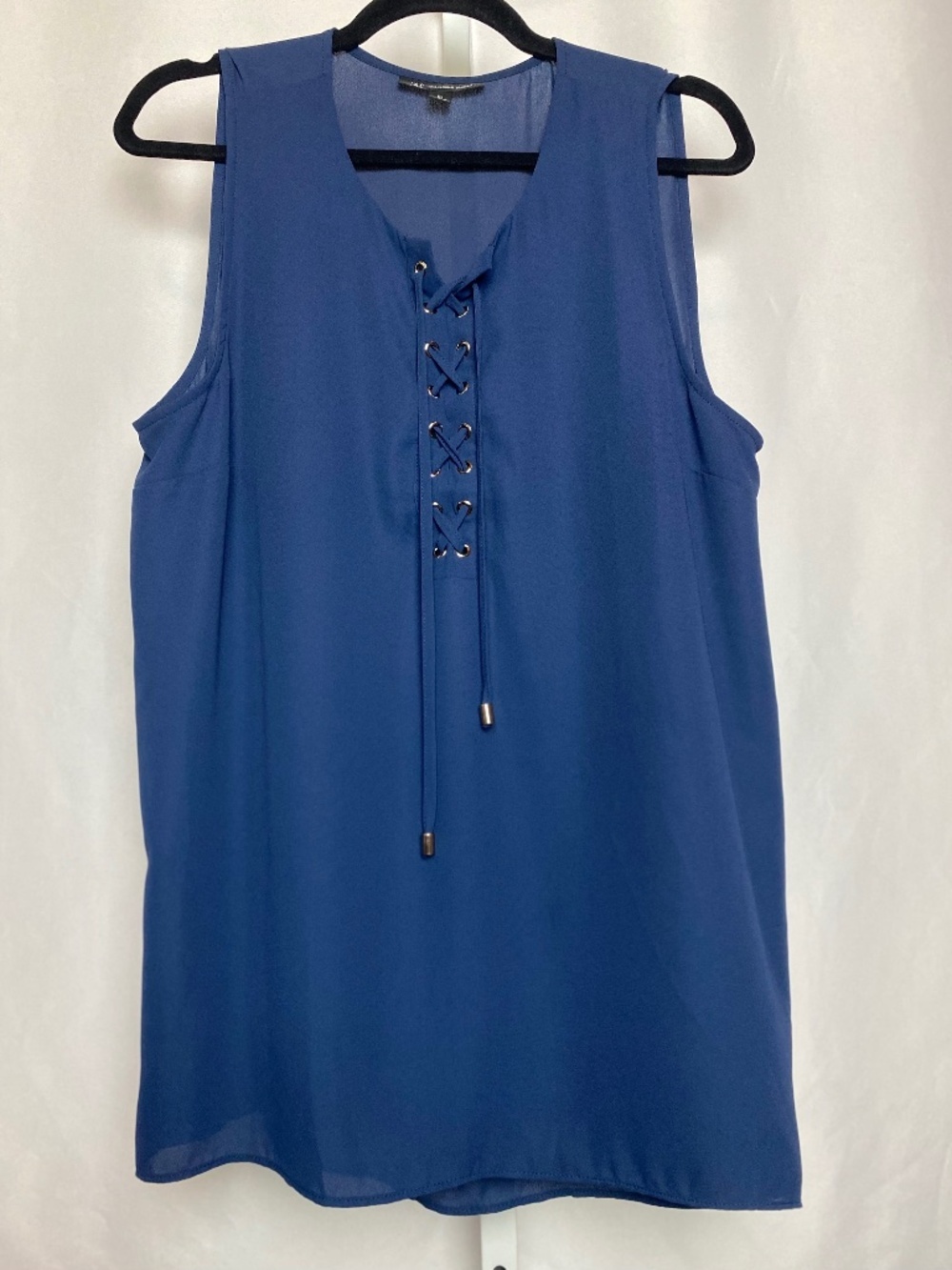 INC Womenʻs Blue Sleeveless Scoop Neckline Shoelace Tie-Front Blouse XL